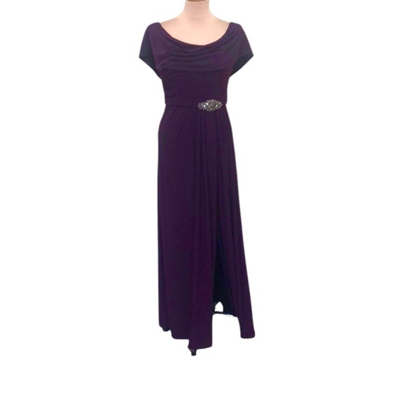 alex evenings dress purple Alex Evenings Long Embroidered A-Line Dress Women's Dress Eggplant : 12